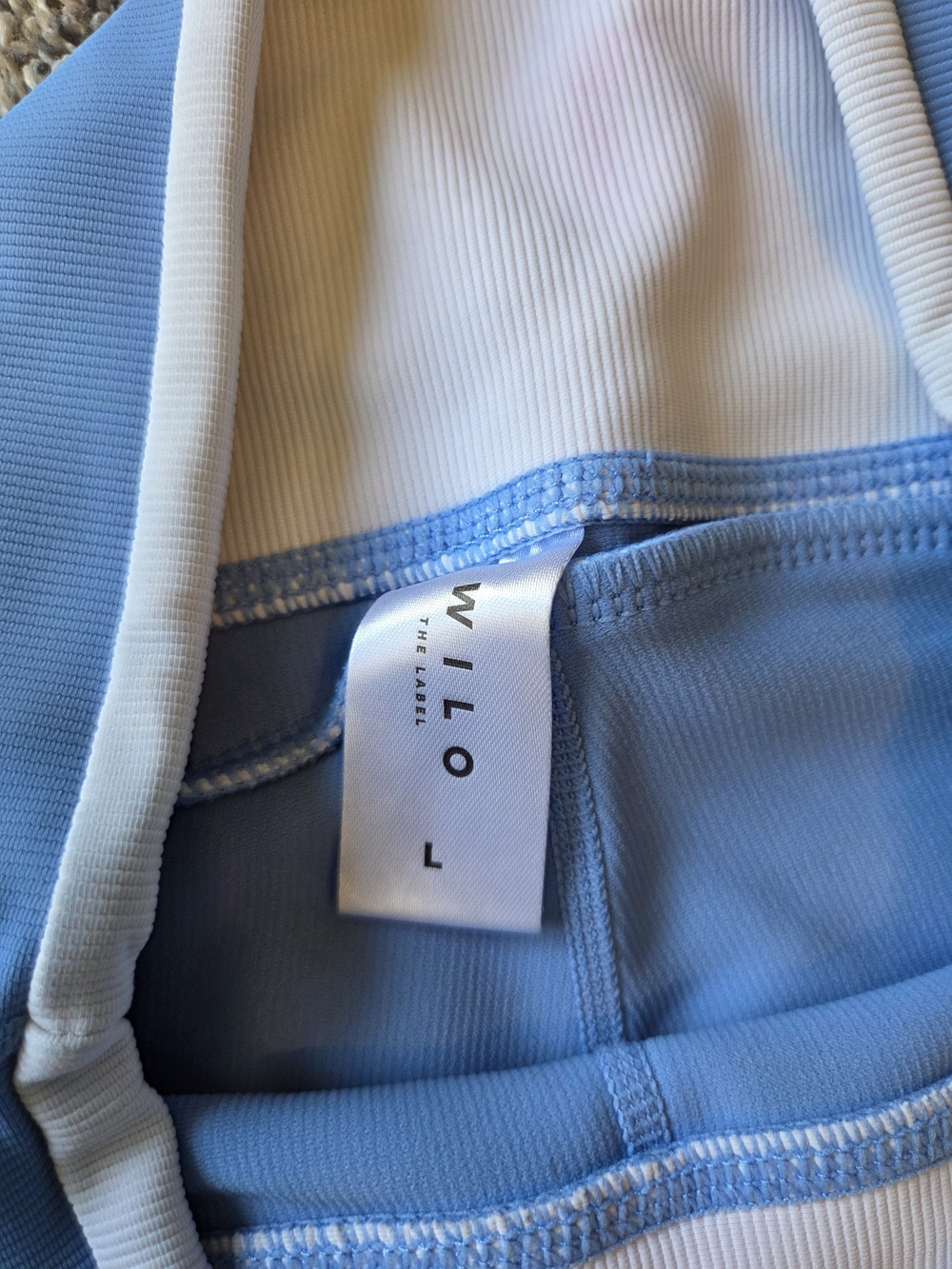 High-Waist Blue Bike Shorts with White Trim & Matching Top— Athletic Fit - Picture 3 of 7